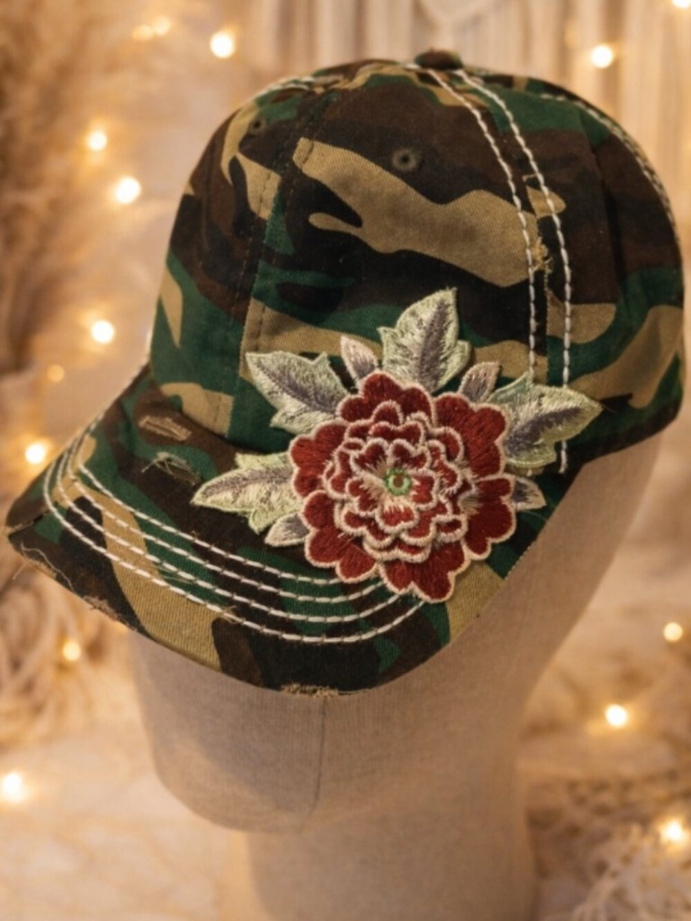 KBETHOS Factory-Distressed Floral Camo Adjustable Baseball Cap Hat Streetwear